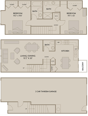 2 bed 2.5 Bath 1325 square feet floor plan B